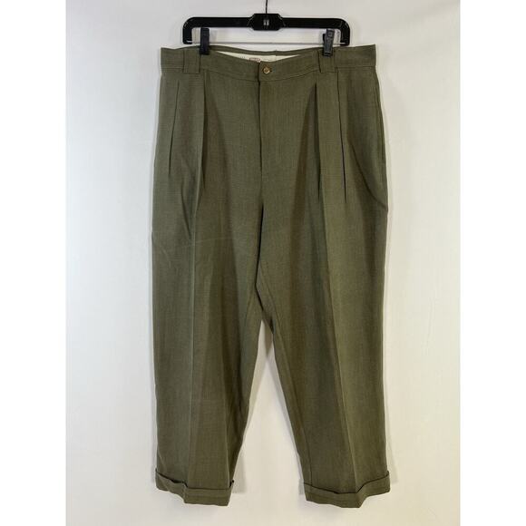 Vintage Tommy Bahama Silk Pleated Pants Mens 38 Olive Green Resort Travel Golf - Picture 1 of 12